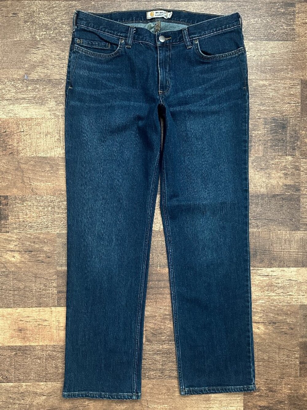 ⭐CARHARTT RUGGED FLEX “BLAINE” STRAIGHT LEG DENIM JEANS in Dark Wash, size 12R⭐